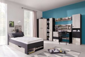 ⁦Trevo Modern Desk with Drawers and Storage Unit, Natural Wood⁩ - الصورة ⁦3⁩