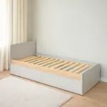 Terno single bed, natural wood, with two spacious storage drawers