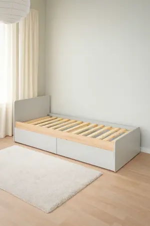 Terno single bed, natural wood, with two spacious storage drawers