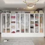 Glassy multi-unit wardrobe made of natural wood