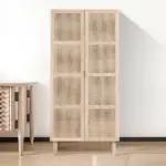 Natural wood graphic wardrobe with rattan
