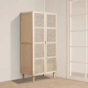 ⁦Natural wood graphic wardrobe with rattan⁩ - الصورة ⁦3⁩