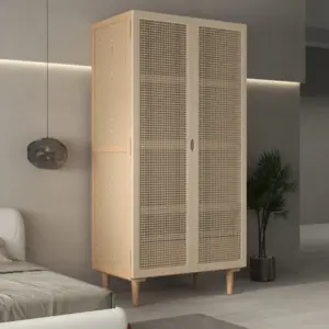 ⁦Natural wood graphic wardrobe with rattan⁩ - الصورة ⁦6⁩