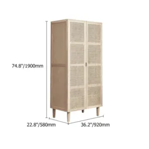 ⁦Natural wood graphic wardrobe with rattan⁩ - الصورة ⁦9⁩