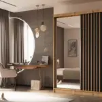 Lamelo natural wood wardrobe with mirror