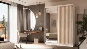 ⁦Lamelo natural wood wardrobe with mirror⁩ - الصورة ⁦3⁩