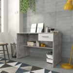 Modern office desk with drawer and lower shelf, natural wood