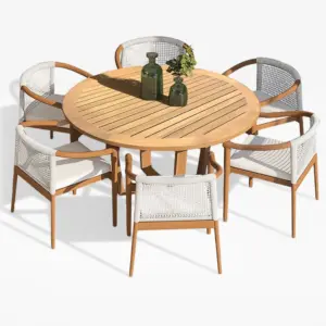 ⁦Solana Natural Wood Outdoor Dining Set⁩ - الصورة ⁦3⁩