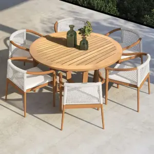 ⁦Solana Natural Wood Outdoor Dining Set⁩ - الصورة ⁦6⁩