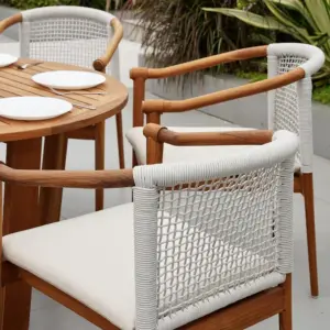 ⁦Solana Natural Wood Outdoor Dining Set⁩ - الصورة ⁦7⁩