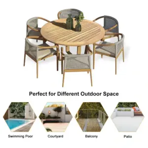 ⁦Solana Natural Wood Outdoor Dining Set⁩ - الصورة ⁦8⁩