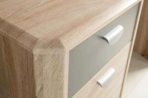 ⁦Ceylon modern office desk with two drawers, natural wood⁩ - الصورة ⁦4⁩