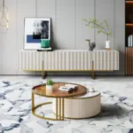 Celeste Round Coffee Table and TV Stand Set in Natural Wood