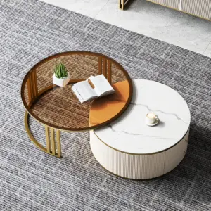 ⁦Celeste Round Coffee Table and TV Stand Set in Natural Wood⁩ - الصورة ⁦8⁩