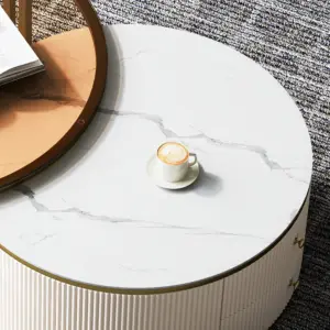 ⁦Celeste Round Coffee Table and TV Stand Set in Natural Wood⁩ - الصورة ⁦9⁩