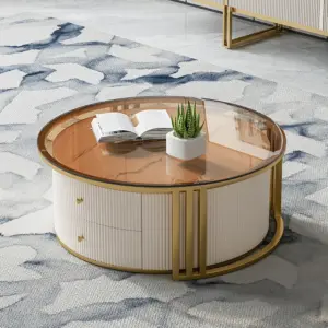 ⁦Celeste Round Coffee Table and TV Stand Set in Natural Wood⁩ - الصورة ⁦10⁩