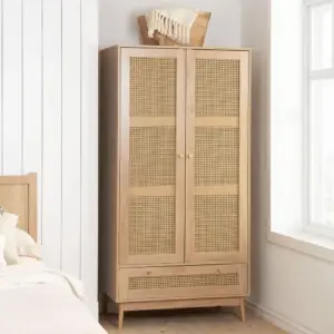 ⁦Celine Rattan Two-Door Wardrobe with Drawer⁩ - الصورة ⁦5⁩