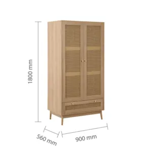 ⁦Celine Rattan Two-Door Wardrobe with Drawer⁩ - الصورة ⁦7⁩