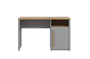 ⁦Sina modern office desk with storage door and open shelf, natural wood⁩ - الصورة ⁦3⁩