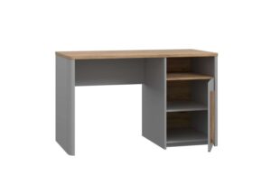 ⁦Sina modern office desk with storage door and open shelf, natural wood⁩ - الصورة ⁦6⁩