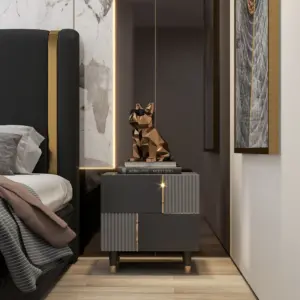 طاولة غرفة نوم 2 درج أسود مع رمادي دينزي