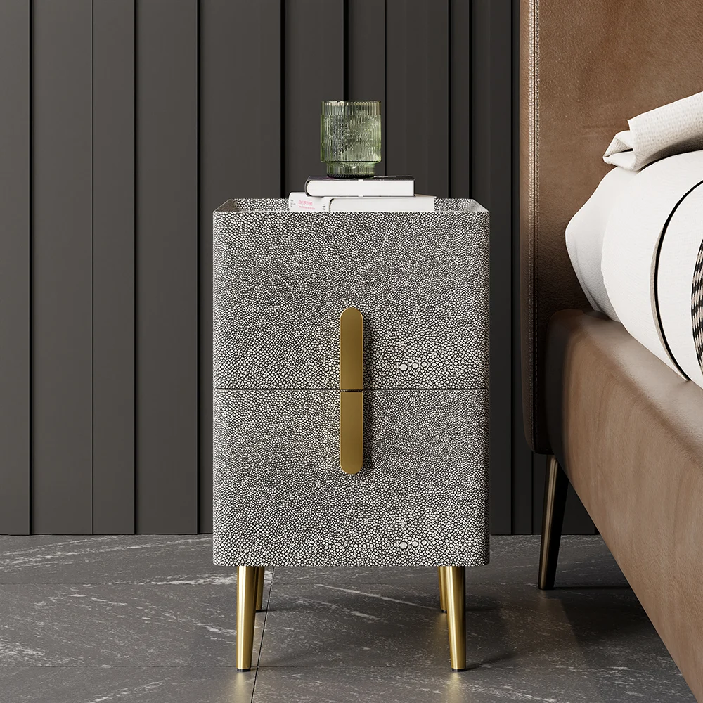 إنارو طاولة غرفة نوم حديثة أرجل ذهبي 2 درج - الصورة 9