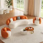 Aurelie set: curved sofa and two chairs with a stylish modern design and swivel base