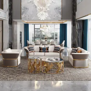 ⁦Avalin sofa and two armchair set with a luxurious modern design and elegant gold details.⁩ - الصورة ⁦3⁩