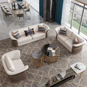 ⁦Avalin sofa and two armchair set with a luxurious modern design and elegant gold details.⁩ - الصورة ⁦4⁩