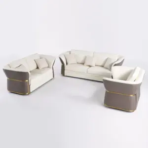 ⁦Avalin sofa and two armchair set with a luxurious modern design and elegant gold details.⁩ - الصورة ⁦8⁩