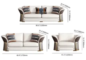 ⁦Avalin sofa and two armchair set with a luxurious modern design and elegant gold details.⁩ - الصورة ⁦10⁩