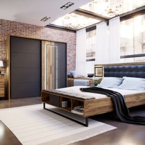 طقم غرفة نوم لوفتلاين من الخشب الطبيعي كومود معلّق