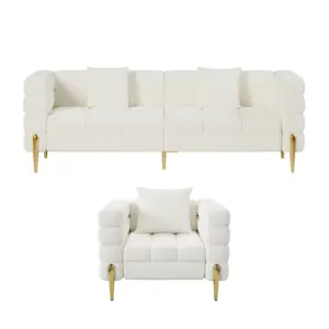 ⁦Lumiar set: three-seater sofa and two chairs with gold metal legs⁩ - الصورة ⁦11⁩