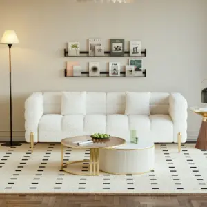 ⁦Lumiar set: three-seater sofa and two chairs with gold metal legs⁩ - الصورة ⁦3⁩