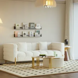 ⁦Lumiar set: three-seater sofa and two chairs with gold metal legs⁩ - الصورة ⁦4⁩