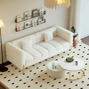 ⁦Lumiar set: three-seater sofa and two chairs with gold metal legs⁩ - الصورة ⁦5⁩