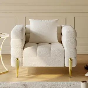 ⁦Lumiar set: three-seater sofa and two chairs with gold metal legs⁩ - الصورة ⁦9⁩