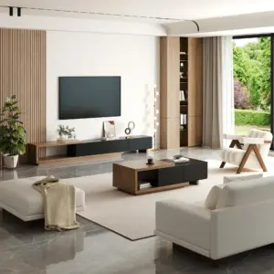 ⁦Media Mauro set in natural wood and black⁩ - الصورة ⁦4⁩