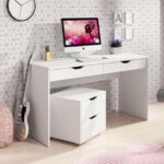 Vera white natural wood desk with two drawers