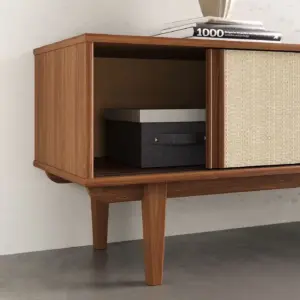 ⁦Caria natural wood TV table with rattan details and drawers⁩ - الصورة ⁦4⁩