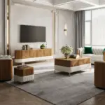 ClearVox TV unit, coffee table and side table set in natural wood