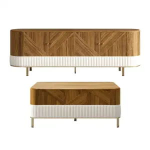 ⁦ClearVox TV unit, coffee table and side table set in natural wood⁩ - الصورة ⁦18⁩