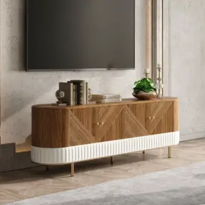 ⁦ClearVox TV unit, coffee table and side table set in natural wood⁩ - الصورة ⁦5⁩