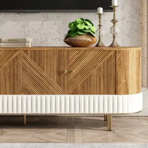 ⁦ClearVox TV unit, coffee table and side table set in natural wood⁩ - الصورة ⁦6⁩