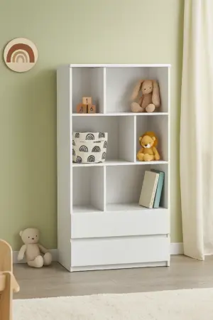 Kiva two-drawer bookcase, youthful style, made of natural wood
