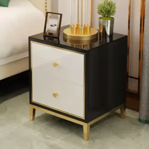 ⁦Laroom black bedroom table with white 2 drawers⁩ - الصورة ⁦3⁩