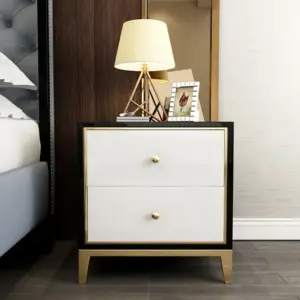 ⁦Laroom black bedroom table with white 2 drawers⁩ - الصورة ⁦4⁩
