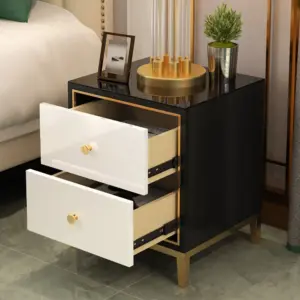 ⁦Laroom black bedroom table with white 2 drawers⁩ - الصورة ⁦5⁩