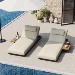 ⁦Lorigin Outdoor Wooden Recliner Chair with Side Table⁩ - الصورة ⁦6⁩
