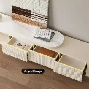 ⁦Levanto TV Unit and Coffee Table Set with Extendable Marble Alternative Surface⁩ - الصورة ⁦13⁩